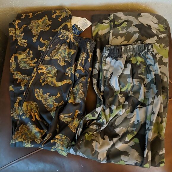 Up-Late Pajama Bottoms Boys Xl 14 16 Dino And Camo Dino Set Of 2 NWT Green Brown - Picture 1 of 8